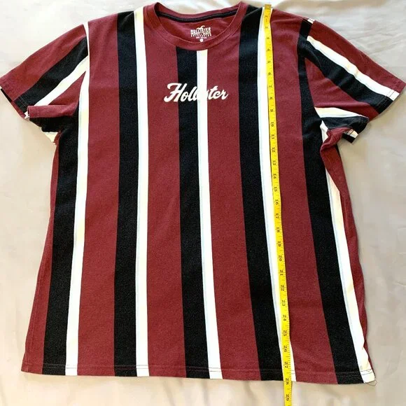 Two Hollister Men T-shirts Striped Beige Burgundy Size XL Short Sleeves - Picture 8 of 12